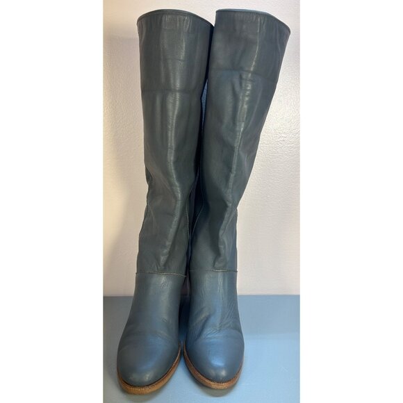 VTG FRYE Tall Leather Heeled Boots Womens 7 Rare Dark Gray - Picture 4 of 12